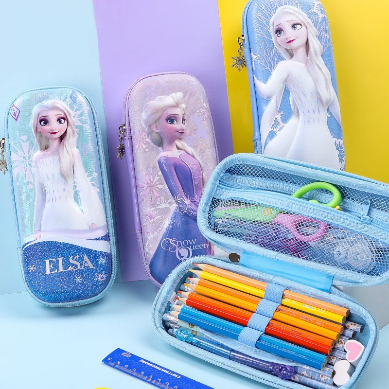 防水3D立體大容量鉛筆盒-卡通人物藍色冰雪