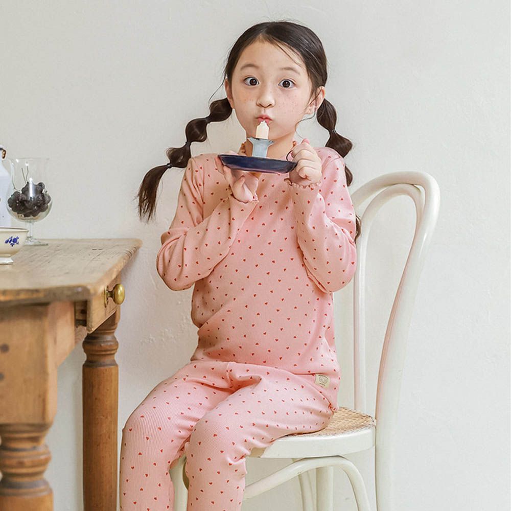 莫代爾親膚羅紋彈力微厚長袖家居服-木耳邊-粉