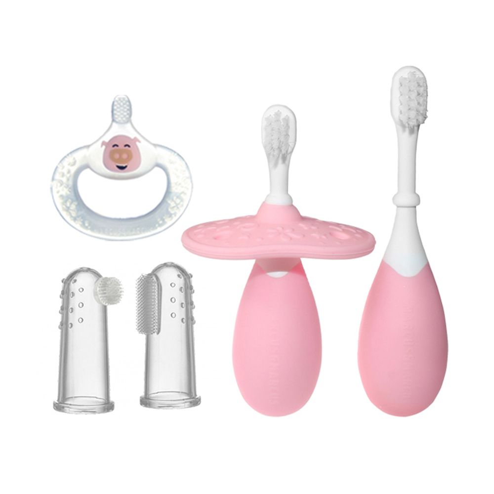 MARCUS＆MARCUS - 嬰幼兒潔牙乳牙刷全套6件組-粉紅豬