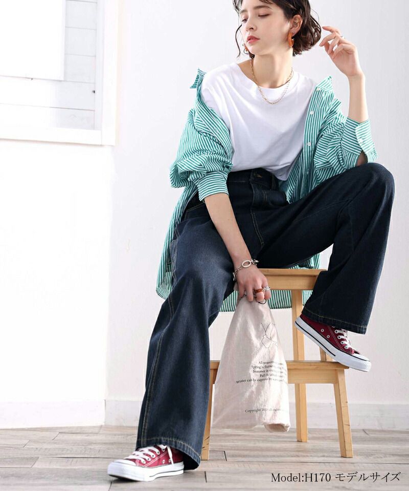 日本 Classical Elf - 超顯瘦厚磅百搭直筒褲-淺藍