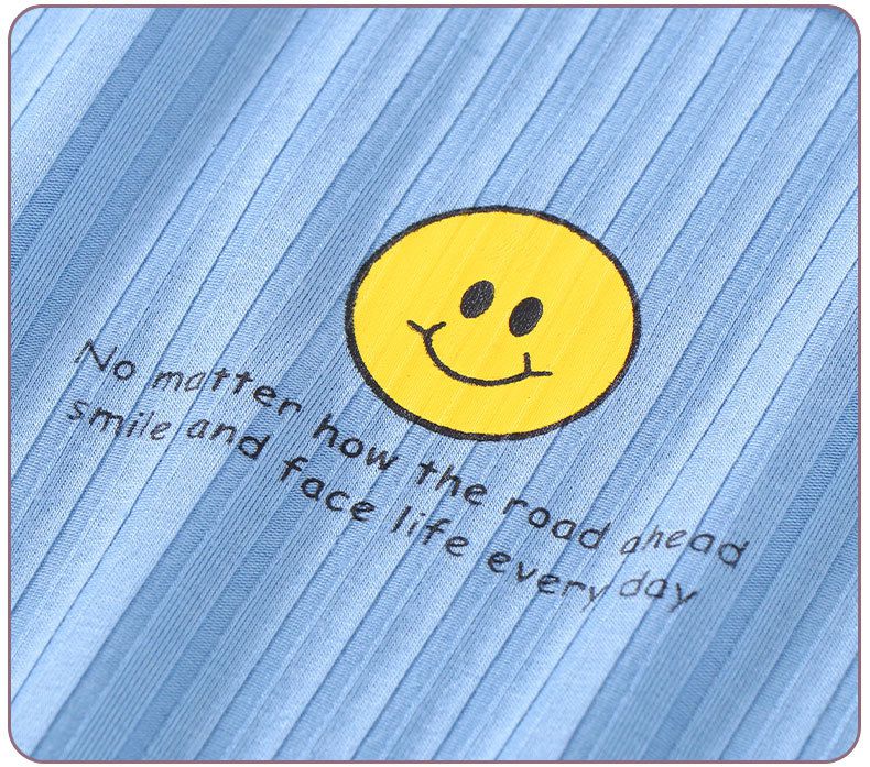 MAMDADKIDS - 螺紋短袖套裝/家居服-笑臉-藍色