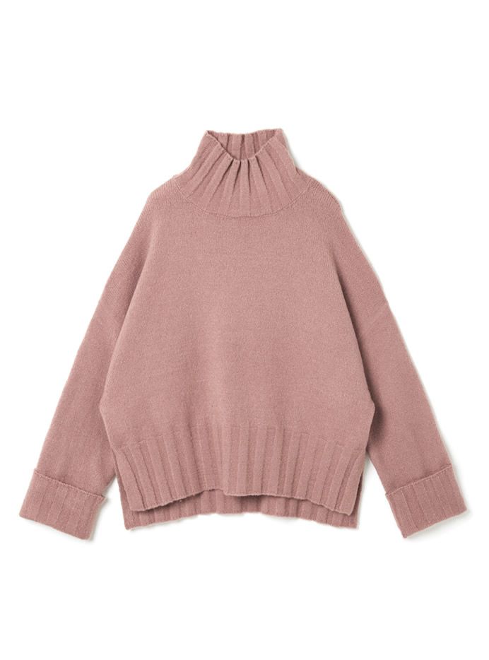 日本 GRL - 慵懶少女高領超長袖毛衣-櫻花粉