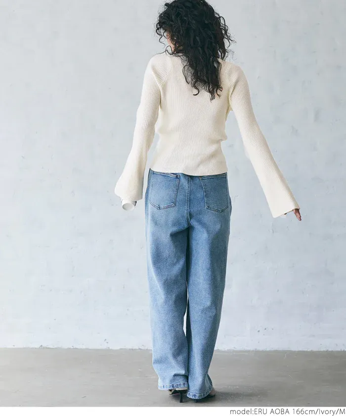 日本 COCA - 不規則領羅紋彈性上衣-黑