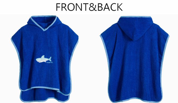 德國Playshoes - 純棉嬰兒童造型連帽斗篷浴巾/浴袍-藍鯊魚