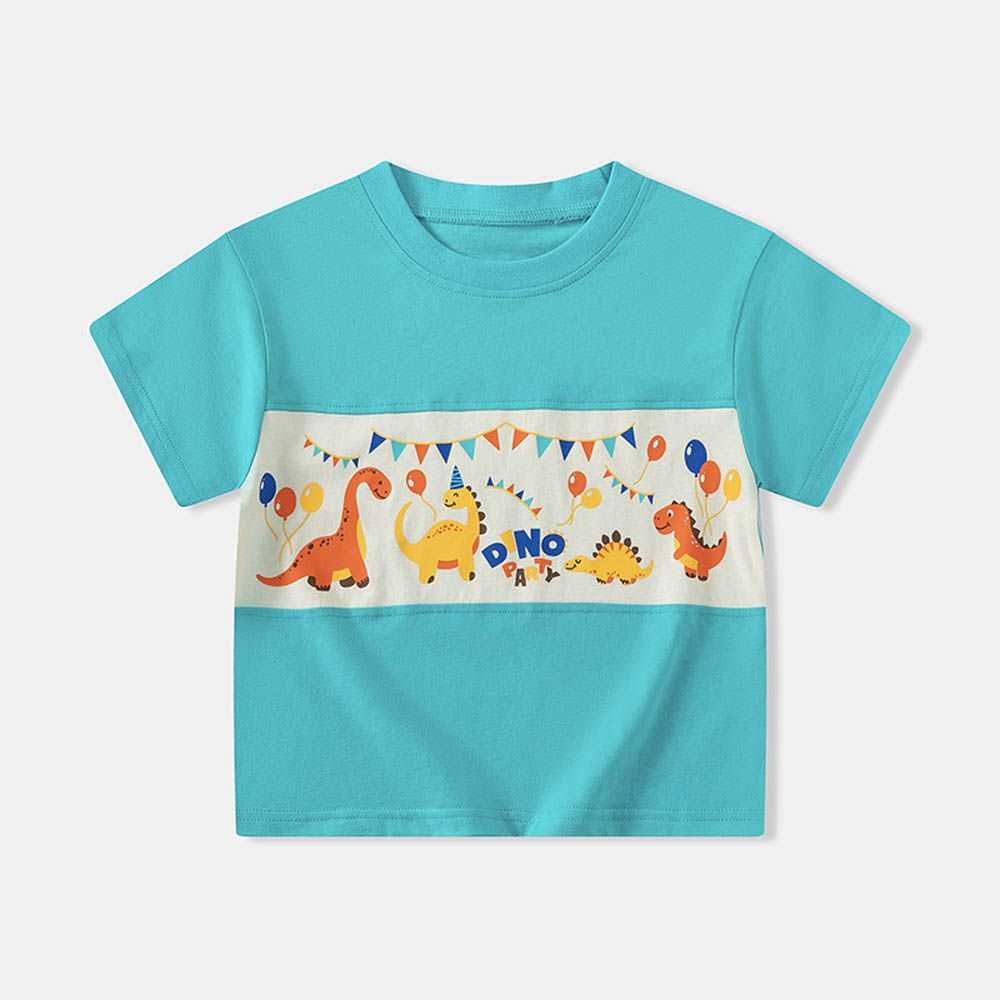 純棉短袖上衣-恐龍派對-湖水藍