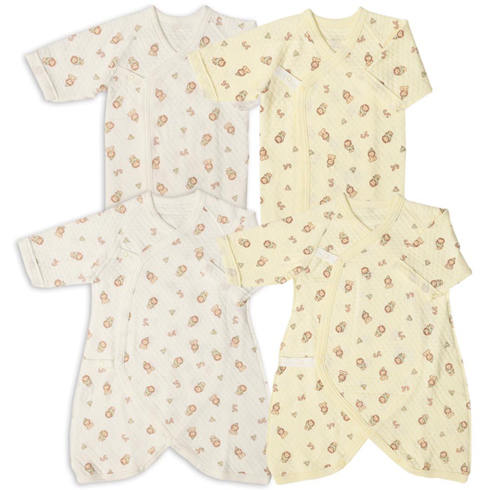 akachan honpo - 長袖新生兒內衣4件組-按扣款 保暖鋪棉 獅子-黃色 (50~60cm)