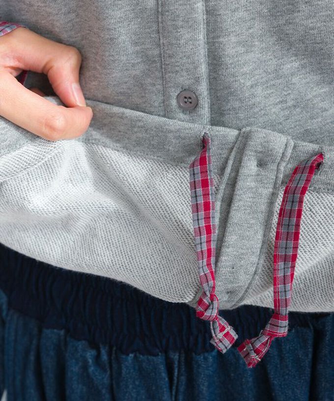 日本 Lupilien - 可愛格子拼接裏毛休閒襯衫-黑白