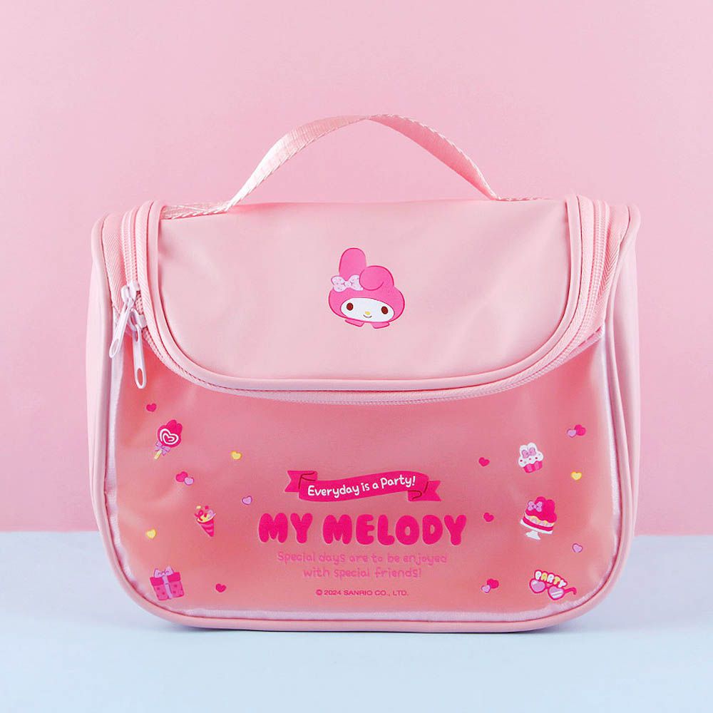 霧面大開口防水化妝包/收納包-卡通人物美樂蒂-粉 (23.5X19cm)