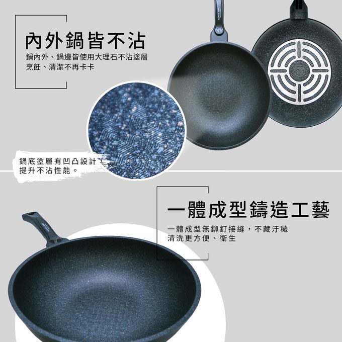 韓國Korea King - 韓國製奈米銀抗菌大理石不沾炒鍋-(附蓋)-28cm