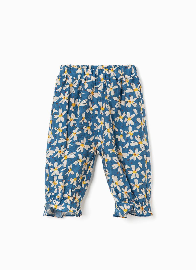 韓國 OZKIZ - 鬆緊腰白色花朵縮口褲