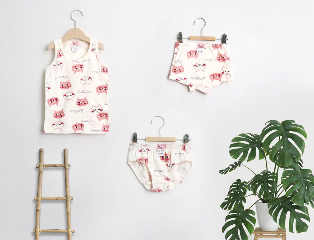 韓國 Mellisse - 純棉四角褲(女寶)-粉紅貓咪