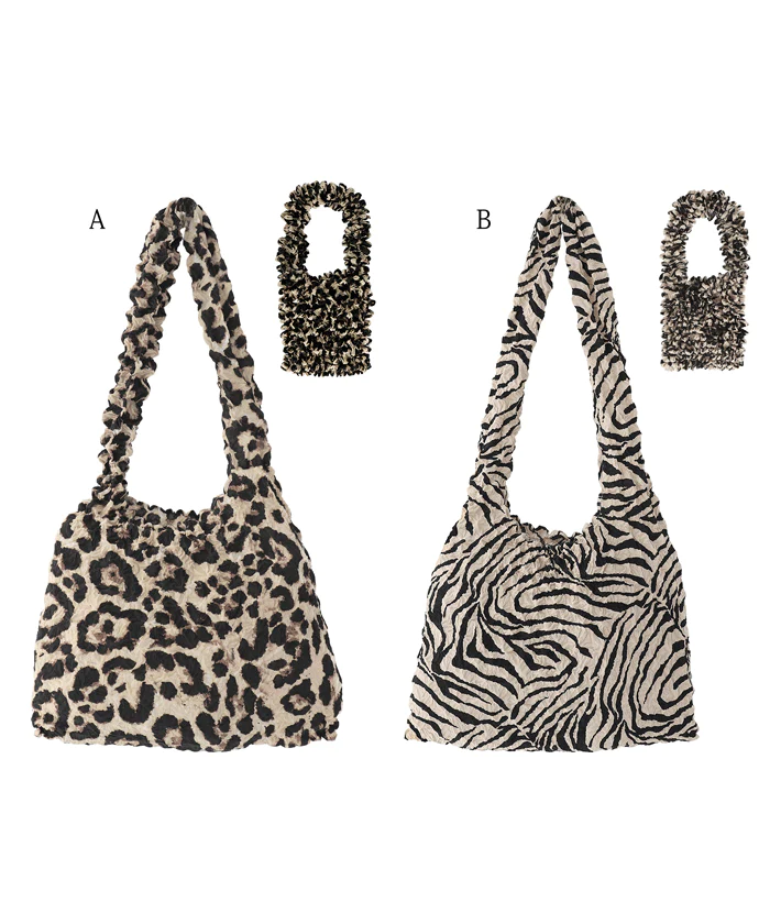 日本 COCA - 泡泡皺褶伸縮容量環保袋-肩背/側背款-斑馬紋