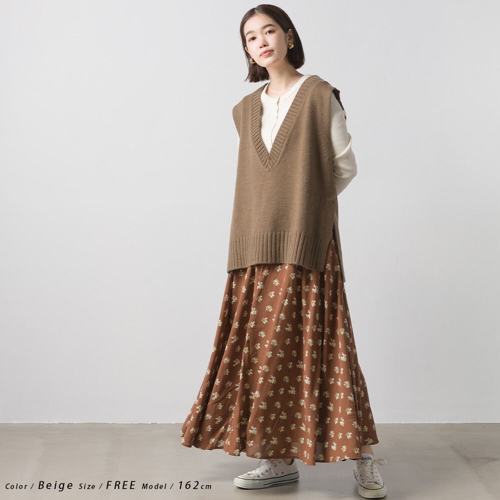 日本 OMNES - 碎花飄逸長裙-黑