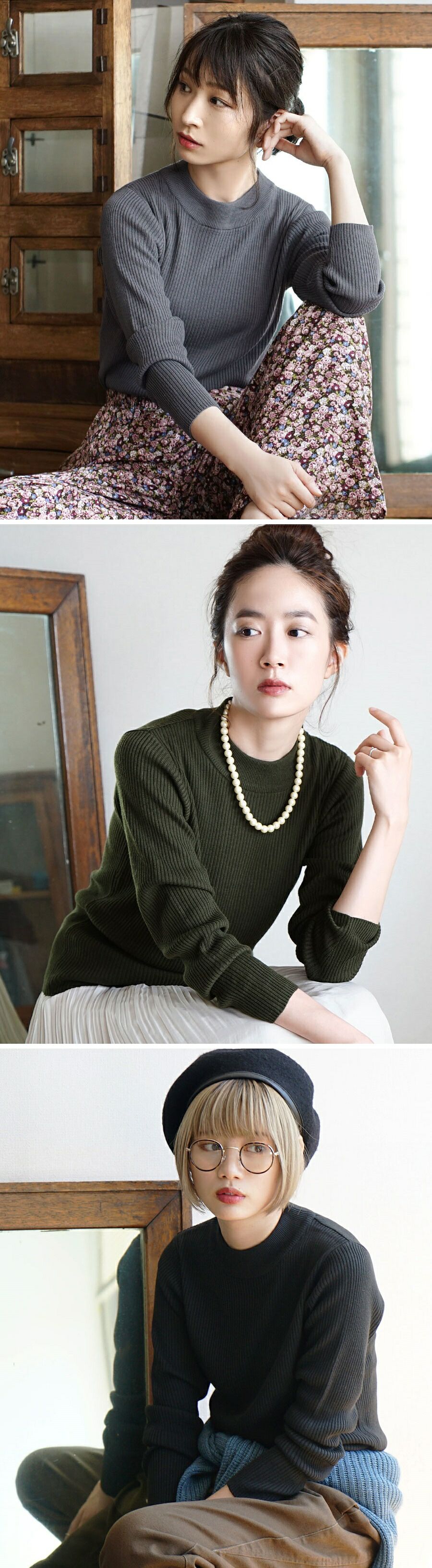 日本 zootie - 舒膚系列 彈性羅紋針織上衣-圓領-洋紅