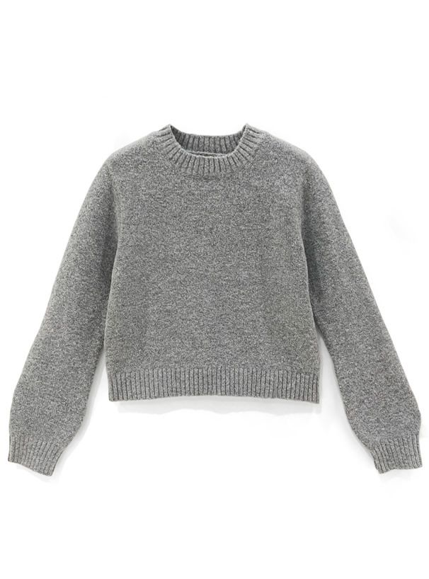 日本 GRL - 短版簡約圓領針織毛衣-淺灰 (F)