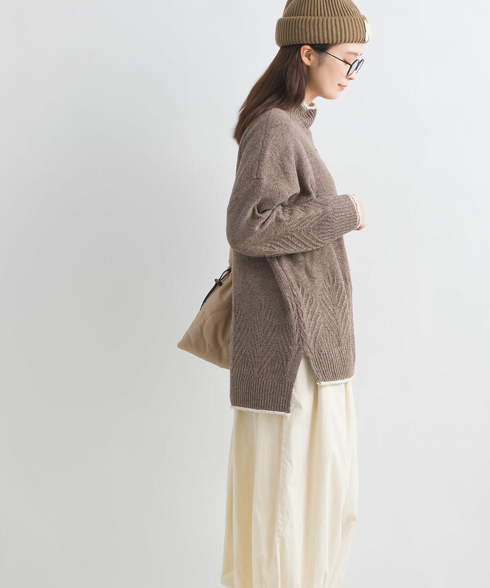 日本女裝代購 - 葉子紋編織滾邊針織毛衣-咖啡