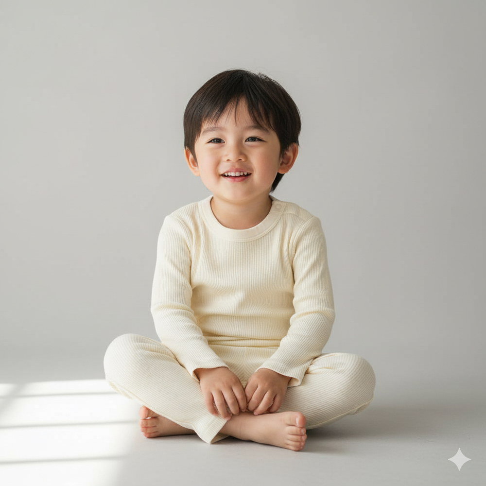 長袖經典T恤-華夫格材質-象牙白色