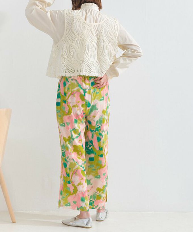 日本 le colis - [人氣款]柔和季節感印花輕盈寬褲-暈染-灰卡其