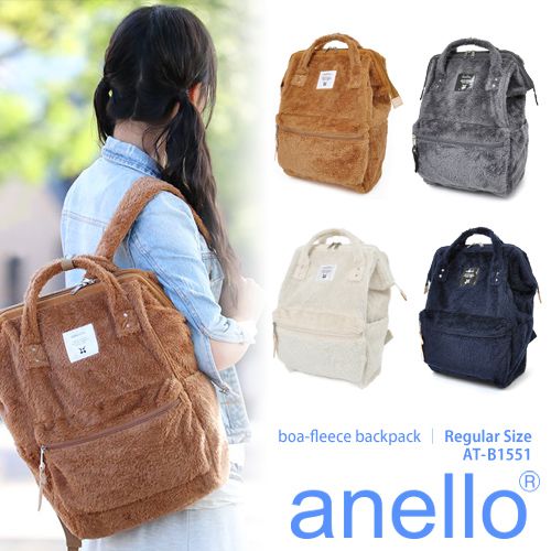 日本 Anello - 大開口毛毛後揹包-Regular大尺寸-IV米白