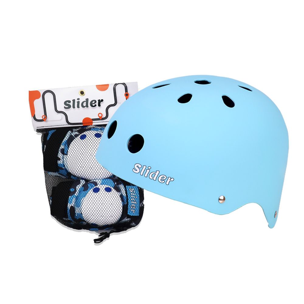 Slider 滑來滑趣 - 全套裝備護具組(頭盔+護肘+護膝)-藍色 (2-5歲)