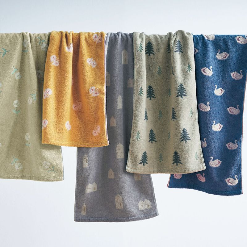 日本千趣會 - 北歐風 吸水速乾毛巾-森林風景-白灰杏 (34×80cm)