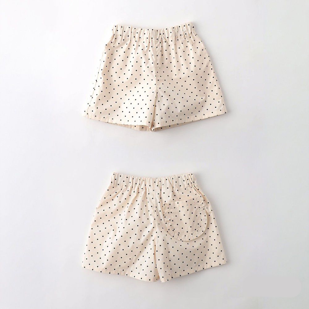 清爽可愛摺邊後口袋短褲-點點-象牙白