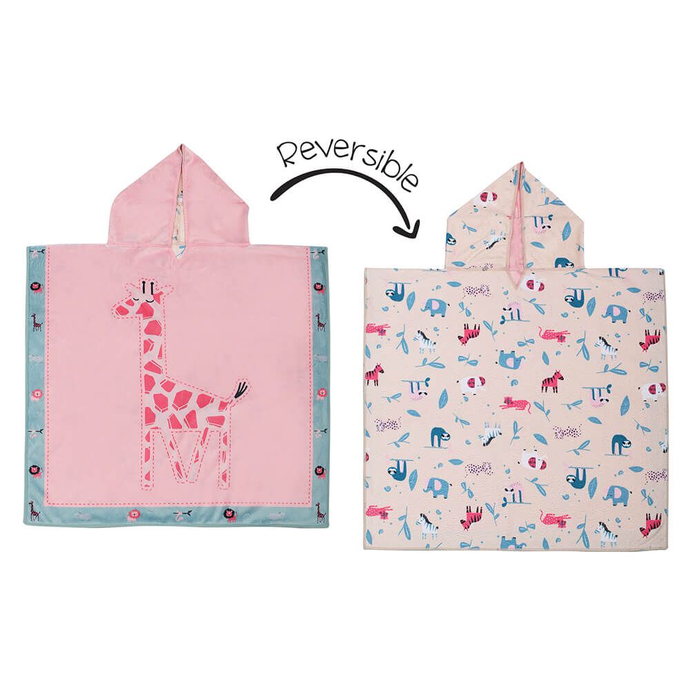 加拿大 flapjackkids - 雙面防曬連帽罩衫/浴巾-長頸鹿/動物園