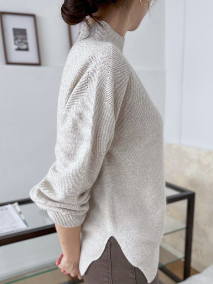 韓國女裝連線 - 斜角側開衩混羊毛針織長袖上衣-可可 (FREE)