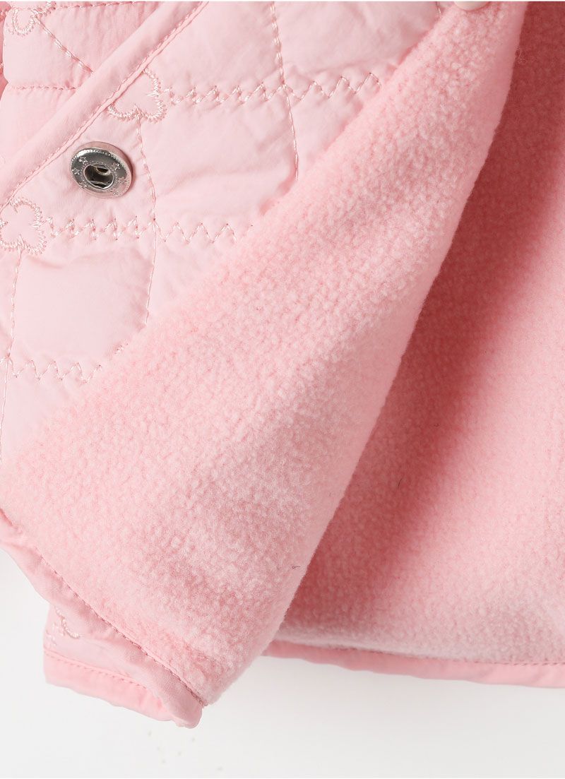 韓國 OZKIZ - 繡花紋保暖搖粒絨翻領外套-粉