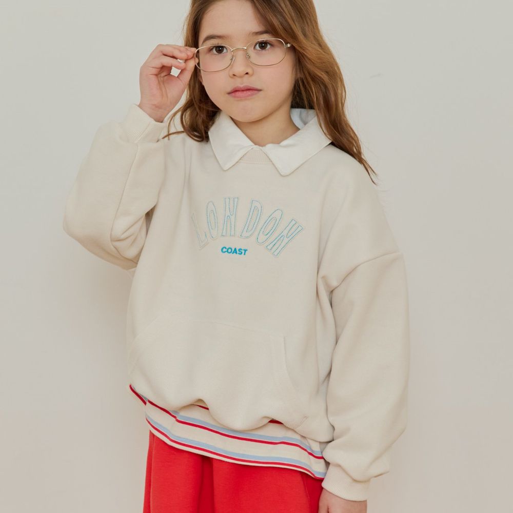 ERINJ 立體貼布繡口袋長袖大學T-LONDON-象牙白