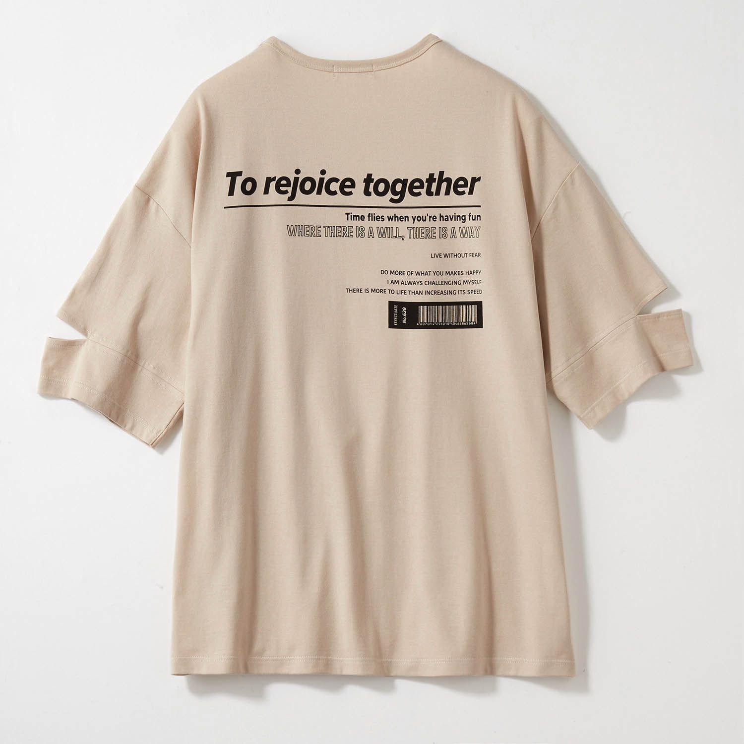 日本 Papel lapiz - 袖子開叉愛心印花寬鬆短袖上衣-米白