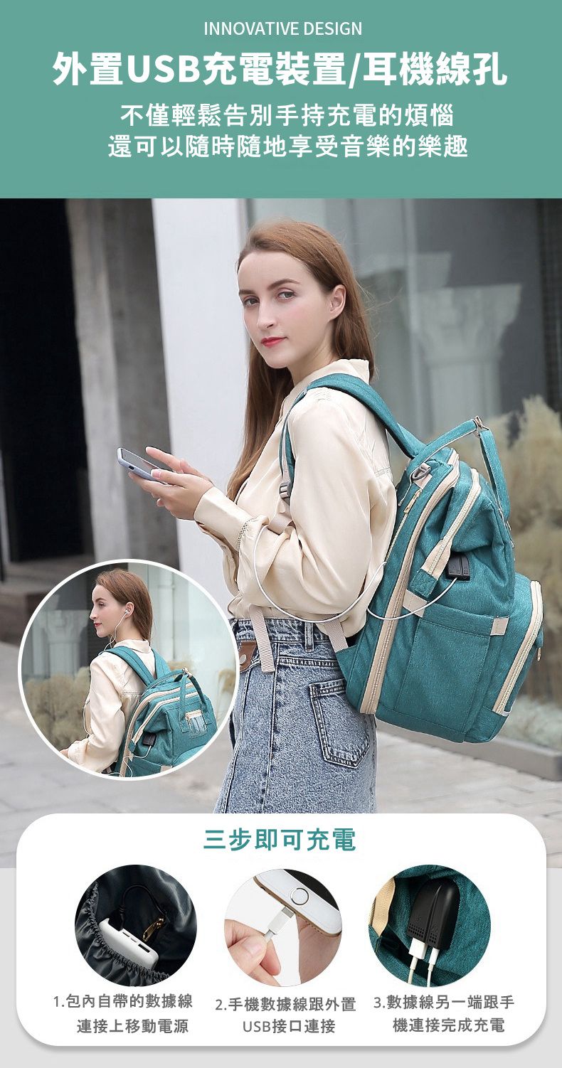 Vanibaby - 多功能嬰兒小床媽媽包 送嬰兒床墊 推車掛帶-黑色