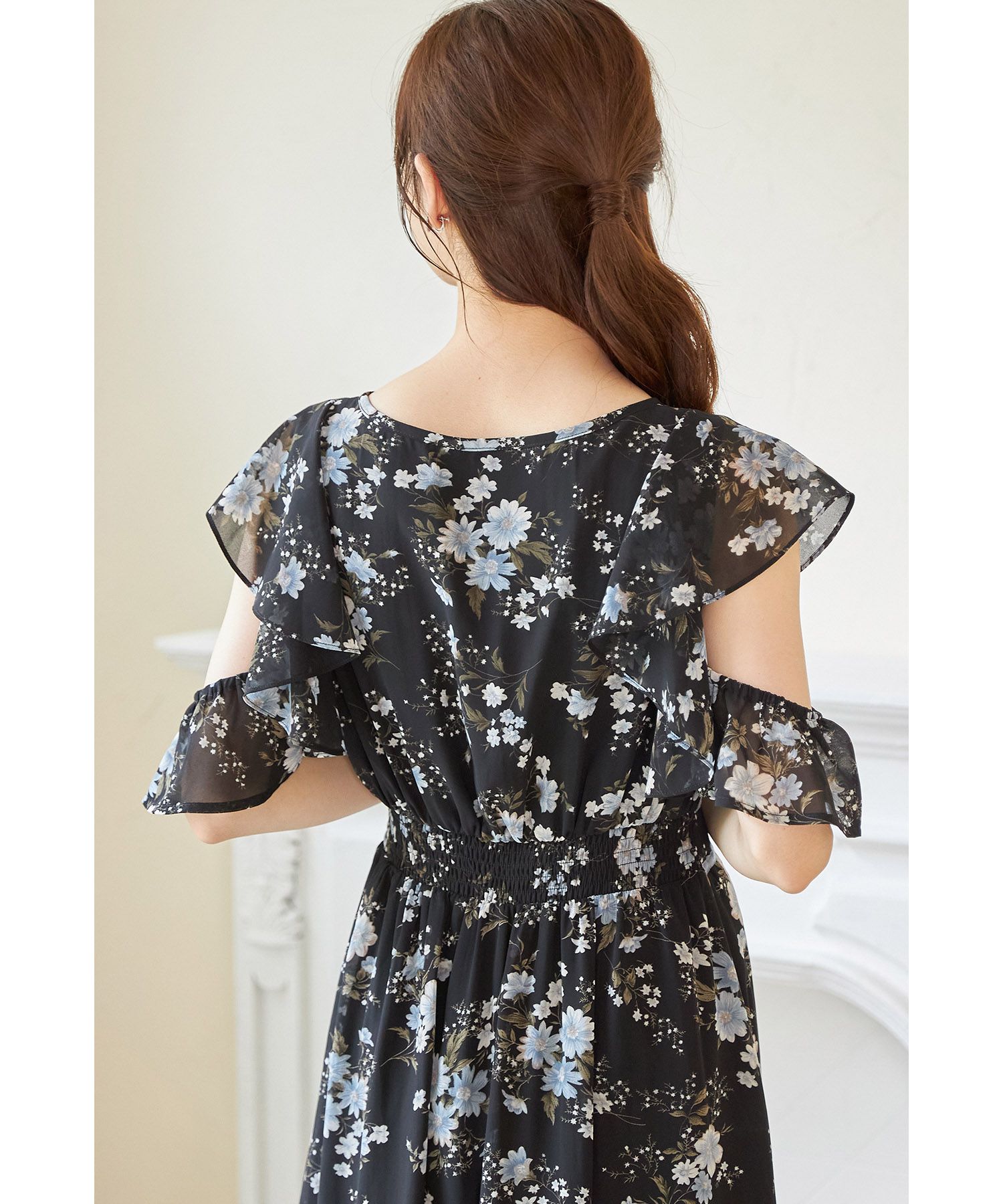 日本 tocco-closet - 精靈荷葉開袖雪紡洋裝-碎花-天使白