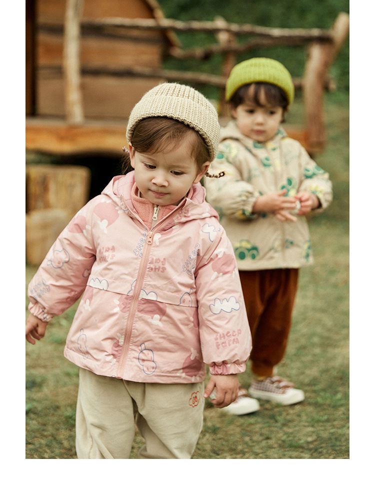 加厚拼色三合一衝鋒外套-冰淇淋雲朵-粉色