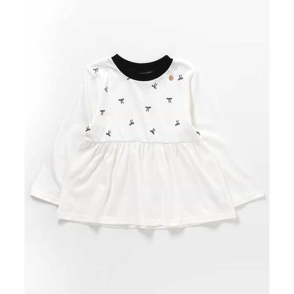 天天穿飄逸荷葉邊長袖上衣-蝴蝶結-白