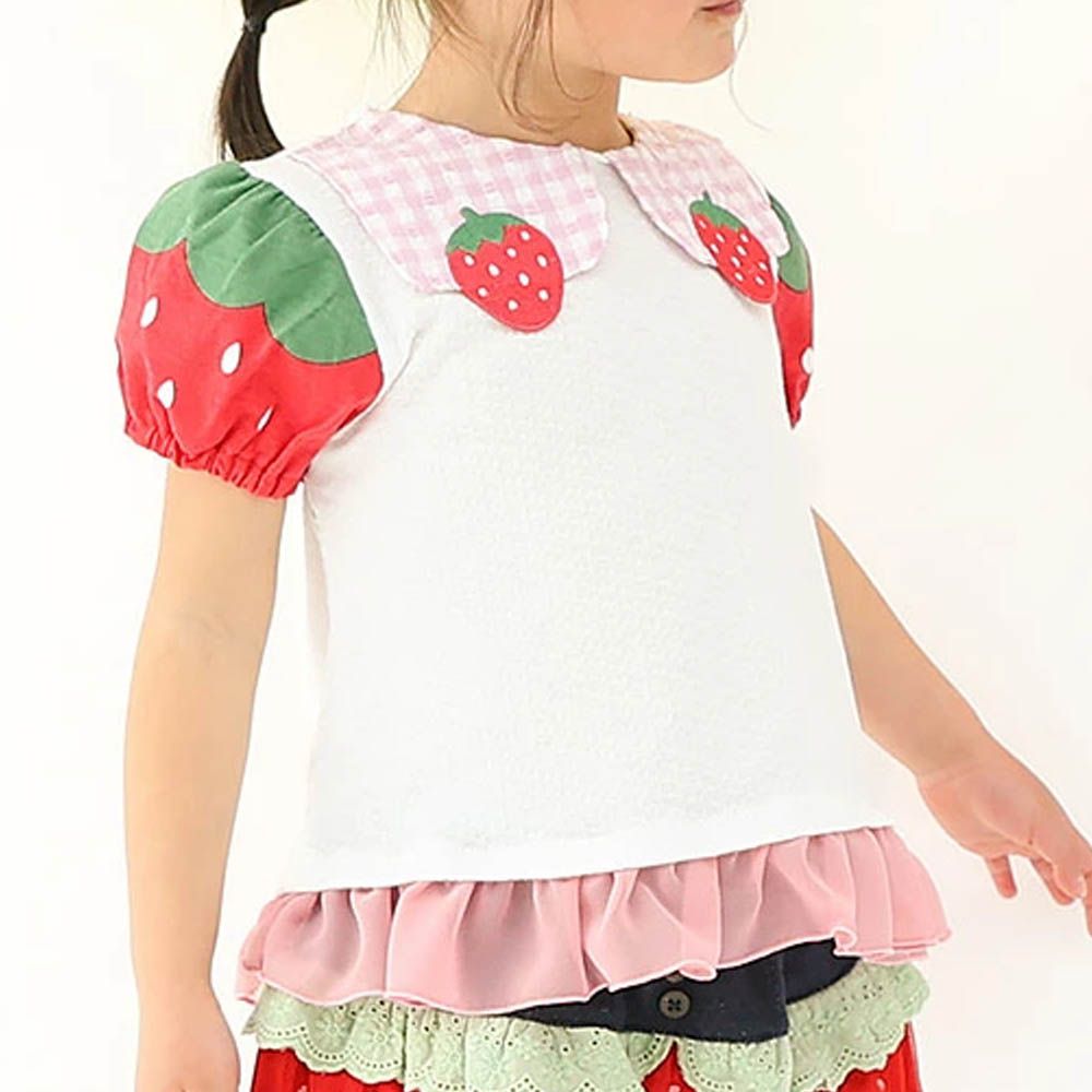 甜蜜草莓造型澎澎短袖上衣-白