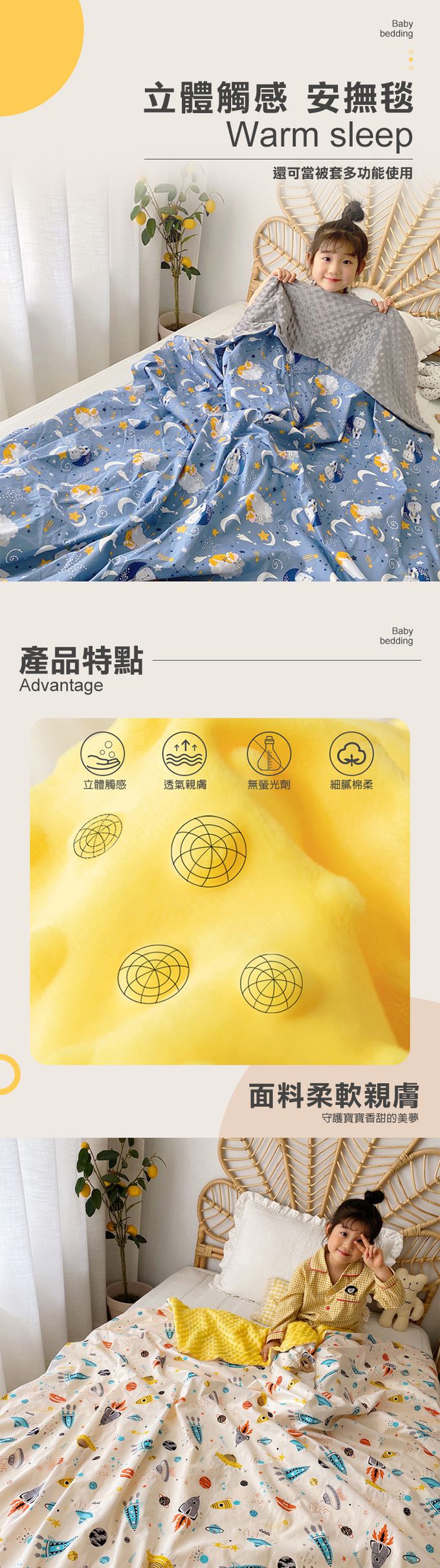 JoyNa - 兒童四季款多功能被套毯 親膚棉被-米色外太空-被套蓋毯 (120*150cm)