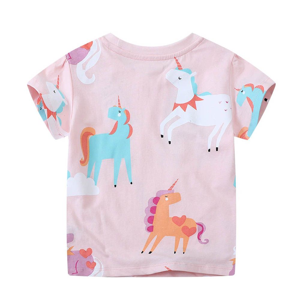 棉質圓領短袖上衣-愛心獨角獸-粉色