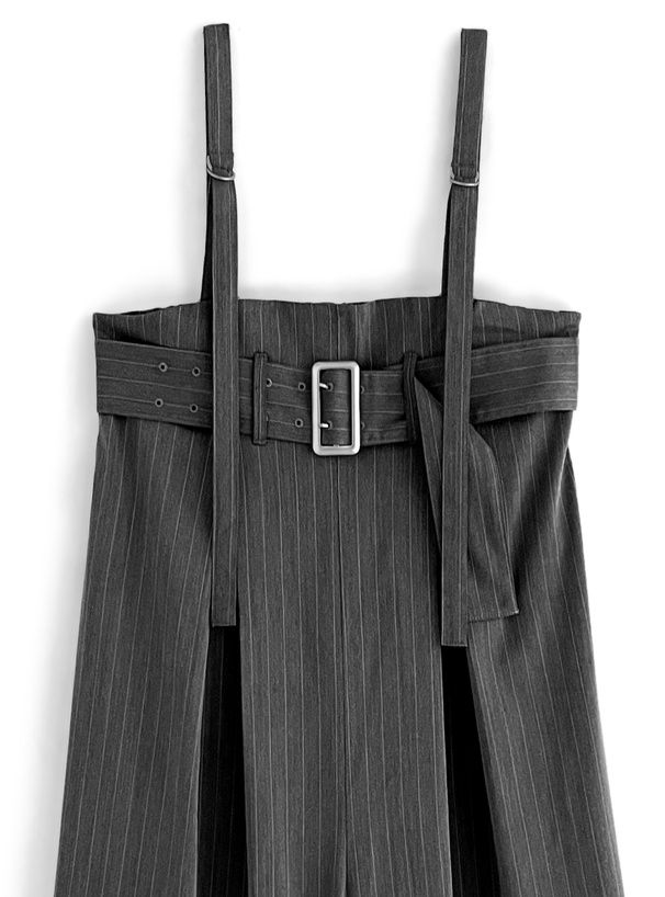 日本 GRL - 時尚酷甜感條紋吊帶褲-石墨灰 (F)