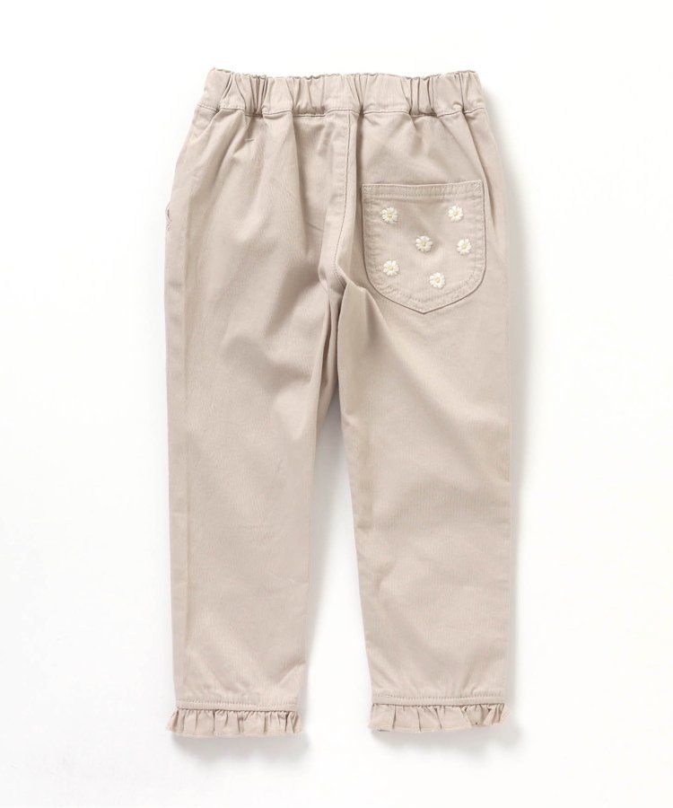 日本 apres les cours - 雛菊刺繡口袋下擺荷葉休閒九分褲-丹寧藍