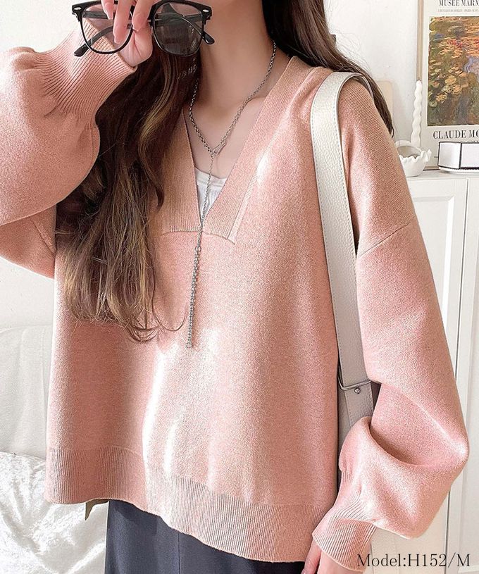 日本 Classical Elf - 俐落深V都會感柔軟針織上衣-粉紅