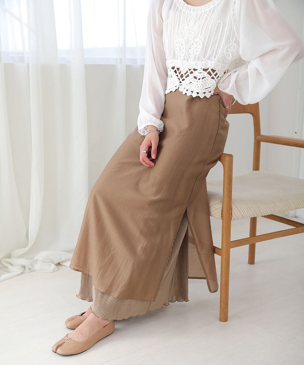 日本 Bab - 2WAY細摺拼接百搭長裙-淺灰