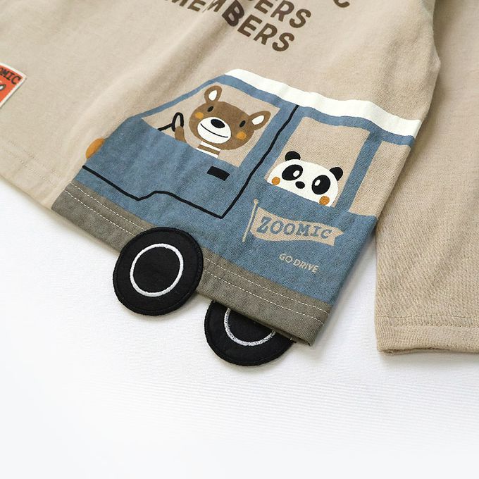 日本 ZOOLAND - 春季出遊印花長袖上衣-熊熊開車-藍