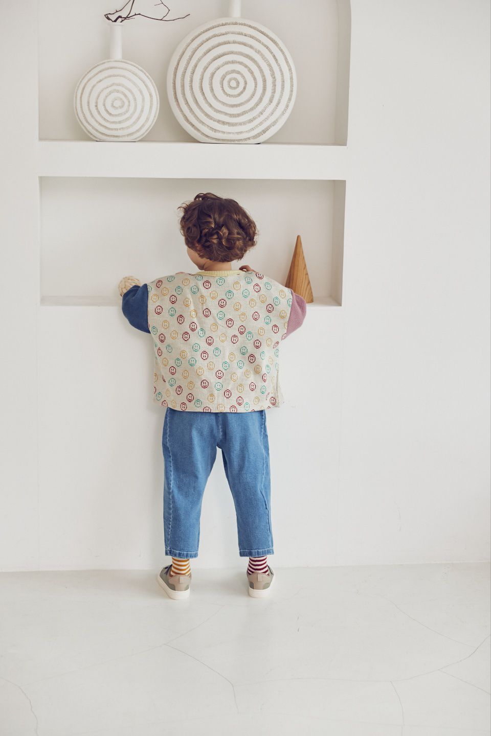 韓國 Mimico - 滿版笑臉狗狗刺繡針織外套-紫X深藍