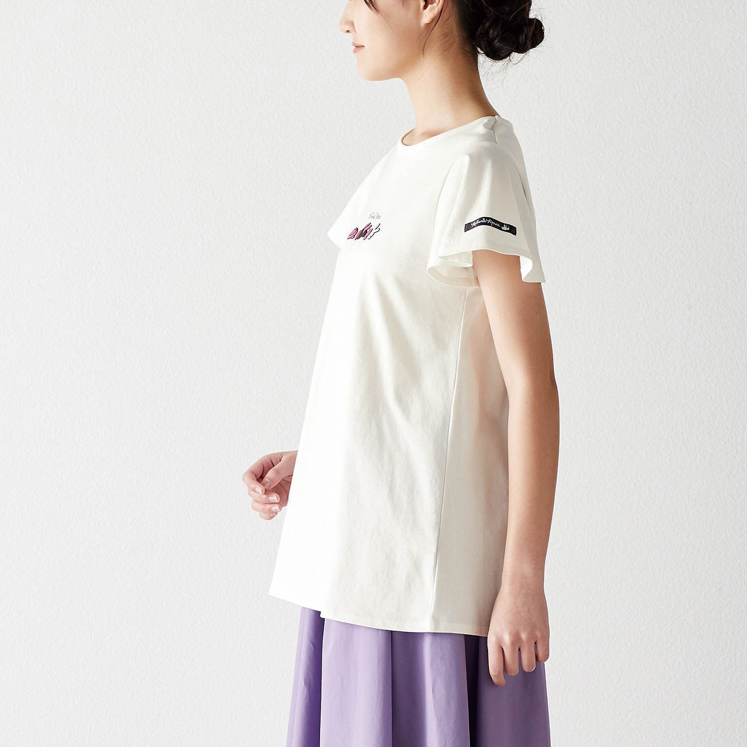 日本千趣會 - 迪士尼印花荷葉袖上衣(大人款)-米妮-白