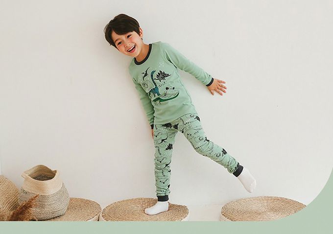 正韓 Puco - 超優質嬰幼兒/兒童長袖100% 有機純棉家居服/睡衣-恐龍塗鴉