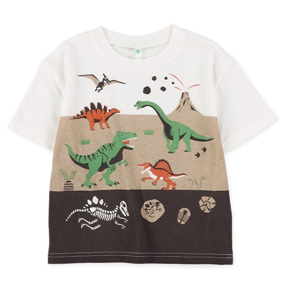 自然派動物印花短袖上衣-恐龍-咖啡