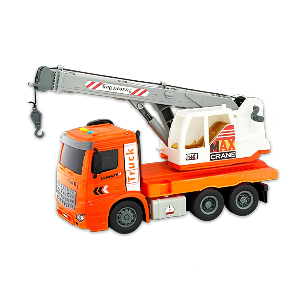 慣性磨輪工程車-起重機  (聲光滑行 挖土機 拖吊車 水泥車 起重機 廂型車 垃圾車 砂石車 男孩 兒童 玩具  男童生日禮物 )