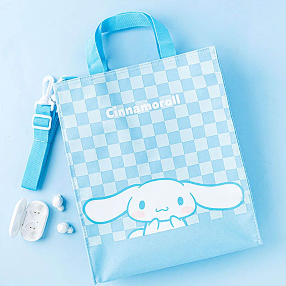 格紋印花立體手提/斜背補習包-卡通人物大耳狗-天藍 (27x33cm)