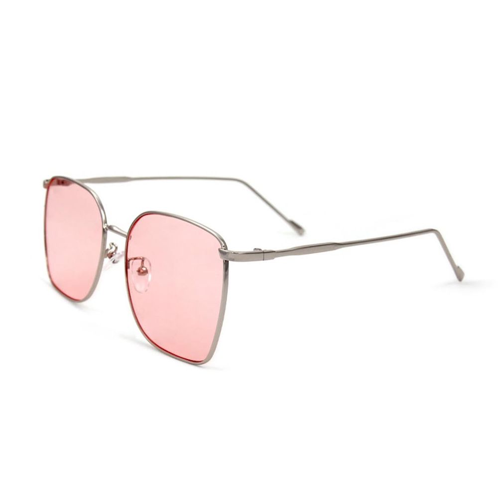 ALEGANT - 時尚格調石英粉幾何線條銀色方框墨鏡│UV400太陽眼鏡